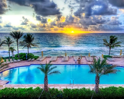 strand, florida, sonnenuntergang, schwimmbad