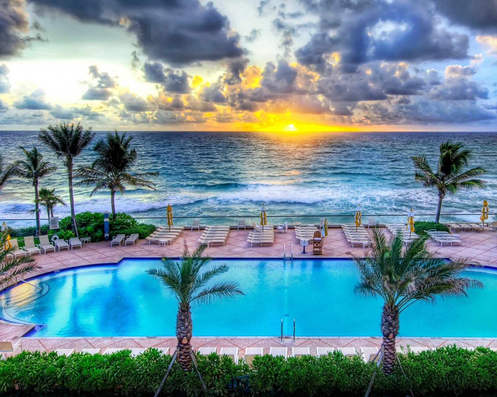 Téléchargez le fond d'écran plage, floride, coucher de soleil, piscine