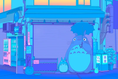 Nuit fantaisiste dans le monde de Totoro : Scène urbaine japonaise esthétique