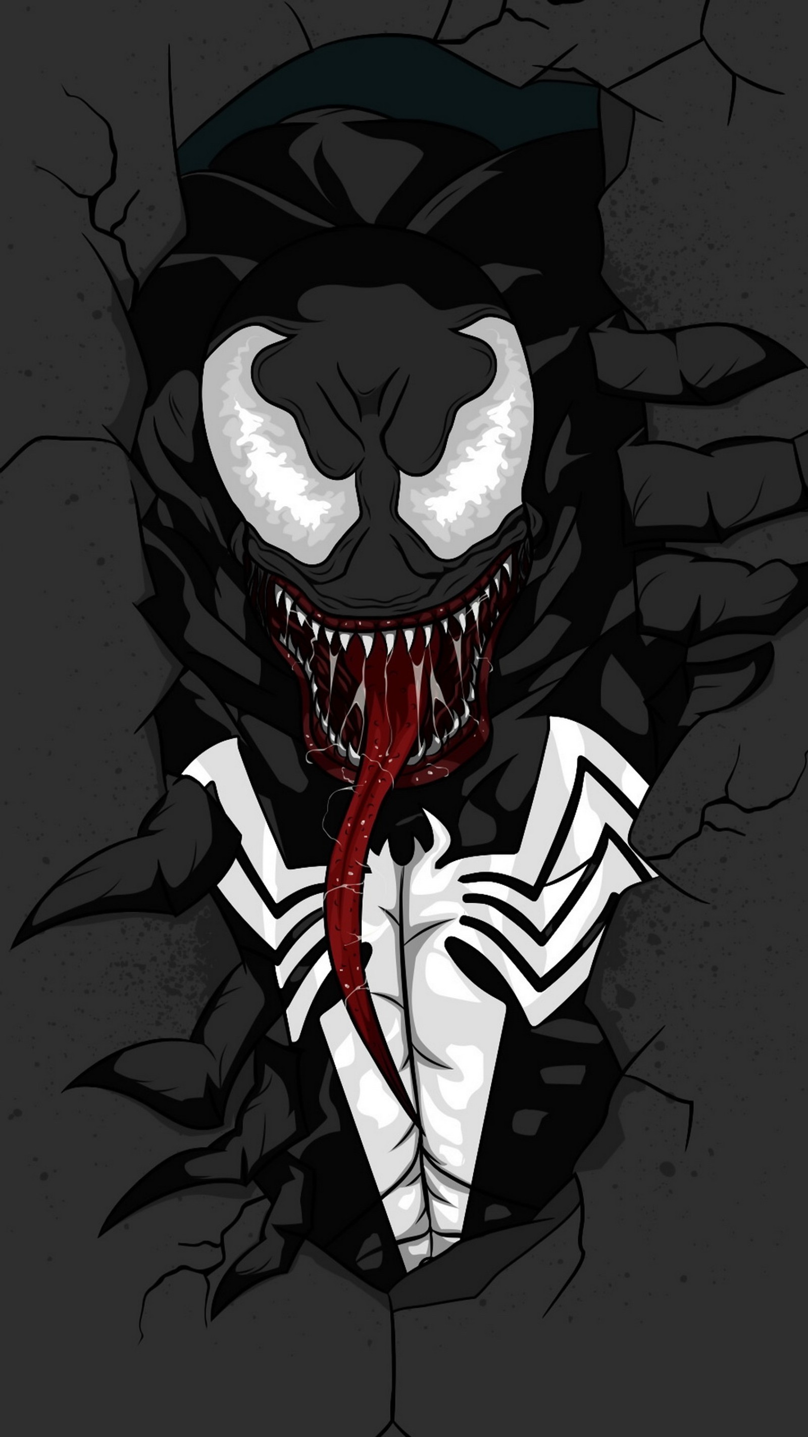 Venom with a knife and a hat on his head (art, venom, xiaomi, spider man, gesture)