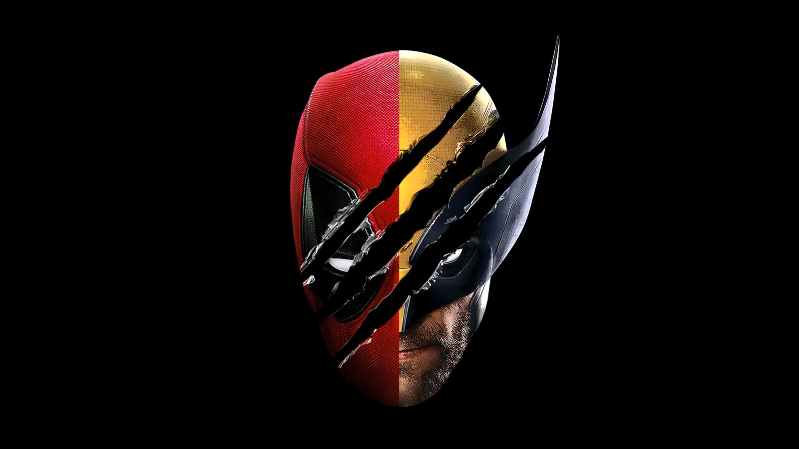 Gros plan d'une personne portant un masque de wolverine (deadpool wolverine, amoled, fan art, arrière plan noir, films de 2024)