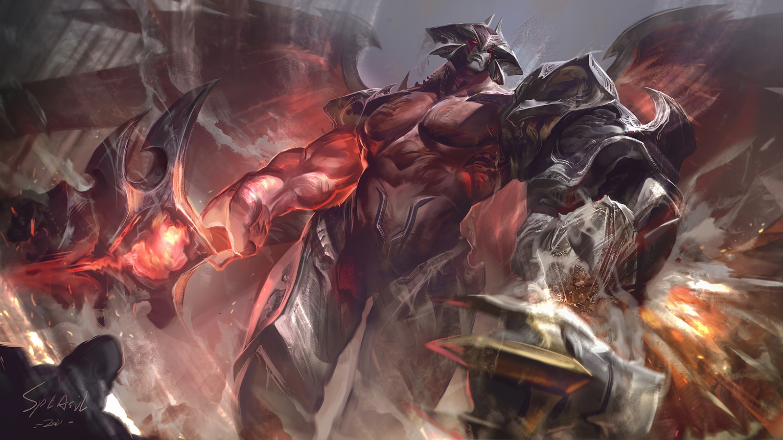 aatrox, league of legends, video game, art wallpaper