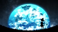 full, moon, night, sky, anime wallpaper