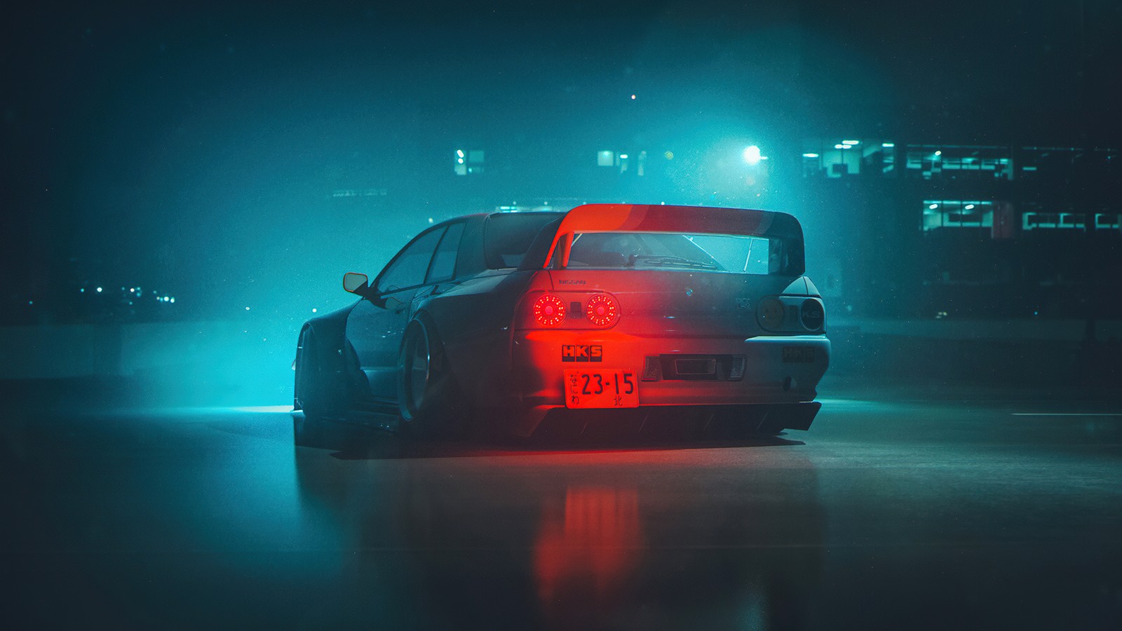 nissan skyline gt r r33, ai art, neon, cyberpunk, cars Download Wallpaper