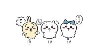 Adorable Cartoon Characters Usagi, Chiikawa, and Hachiware with Cheerful Expressions