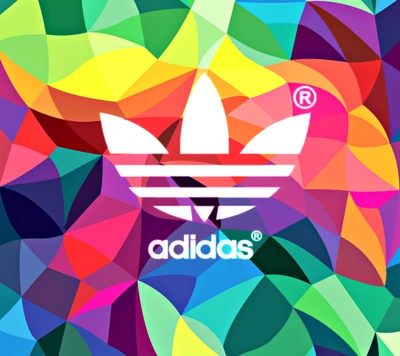 Fondo geométrico colorido con el icónico logo de Adidas.