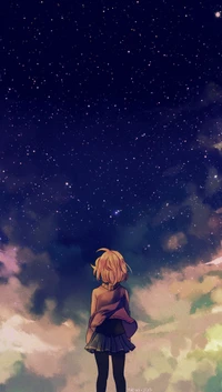 Chica mirando un cielo estrellado