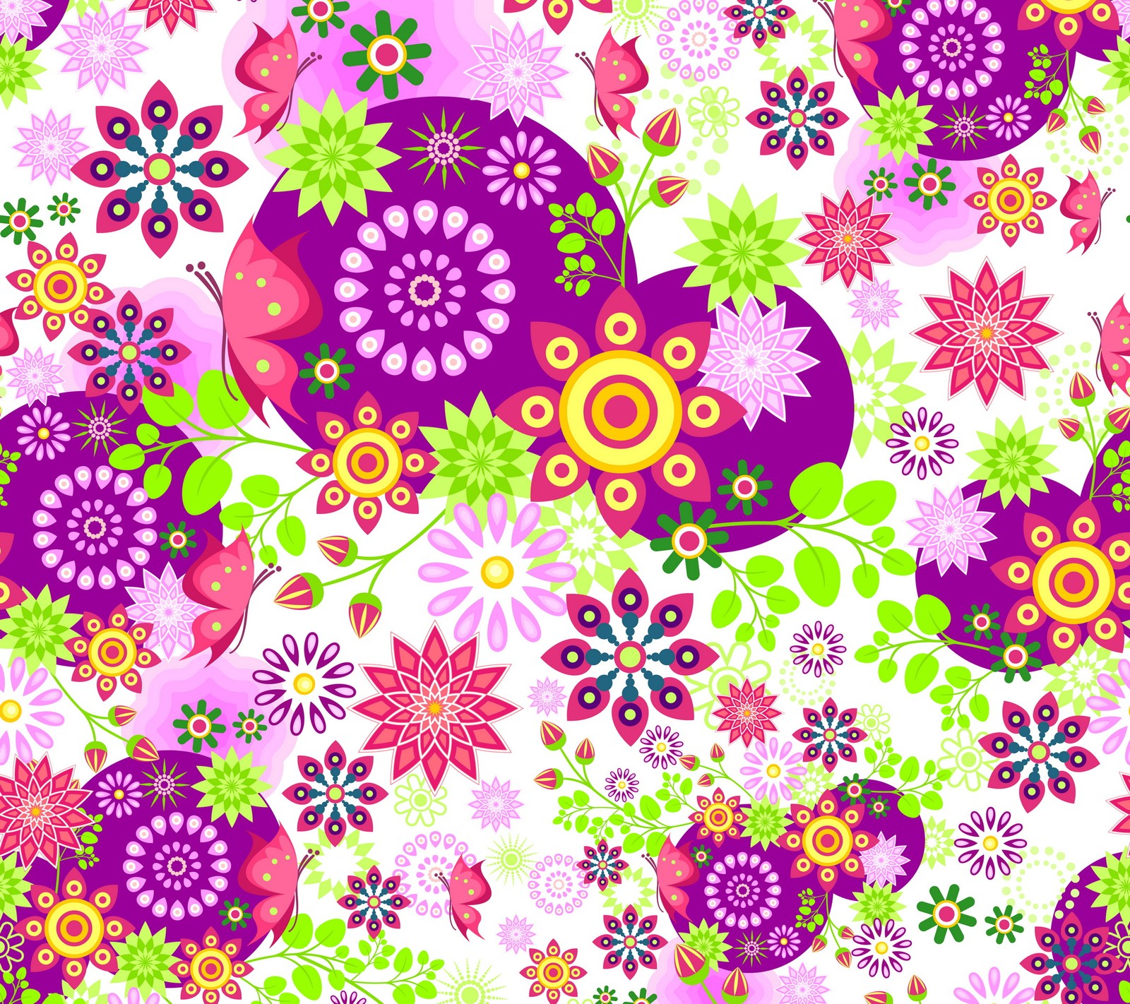 A close up of a colorful pattern with flowers and butterflies (abstract, colorful, floral, flow, oriental)