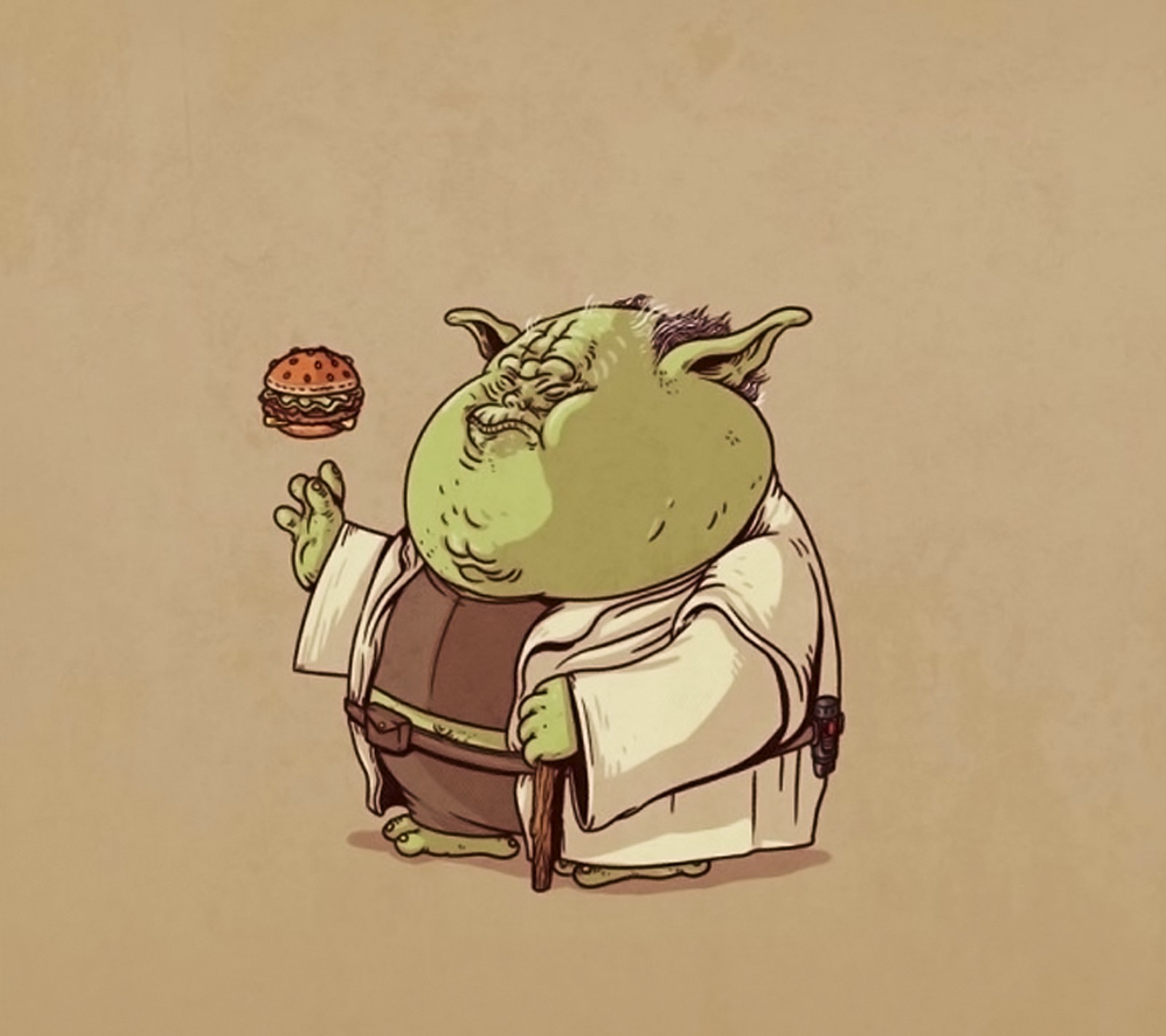 Un yoda de dibujos animados sostiene una dona y una galleta (diseño, ilustración, star wars)