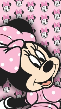 Minnie Mouse con un lazo de lunares rosa y patrón de fondo