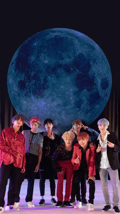 Estrelas sob uma lua cheia: membros do BTS em um abraço cósmico