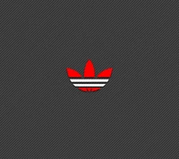 Logotipo da Adidas em vermelho e branco sobre fundo escuro