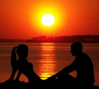 praia, casal, amor, romântico, por do sol