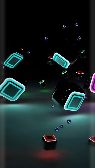 Vibrant Neon Cubes in an Abstract Black Space