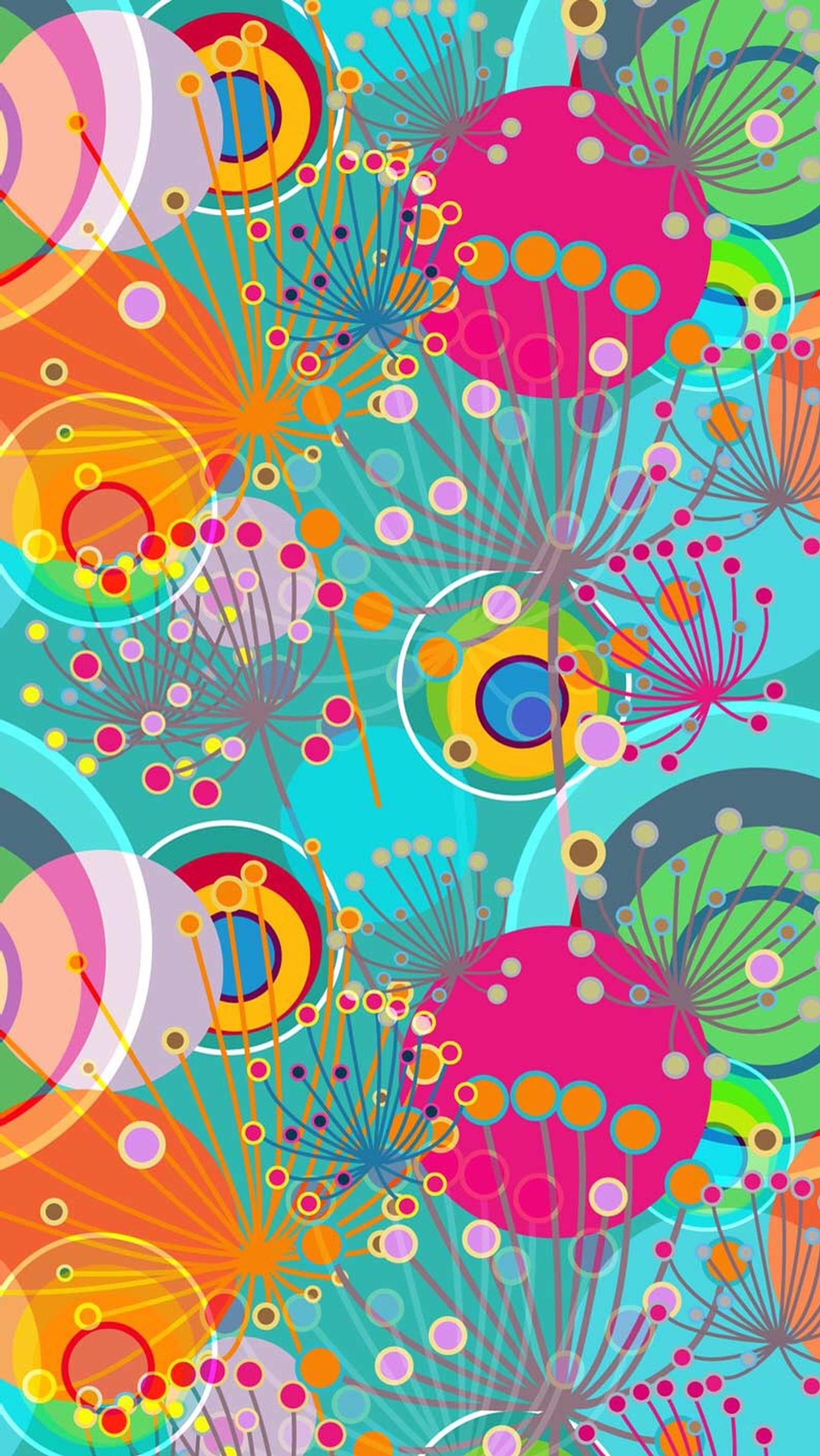 A colorful abstract background with circles and flowers (abstract, blooming)