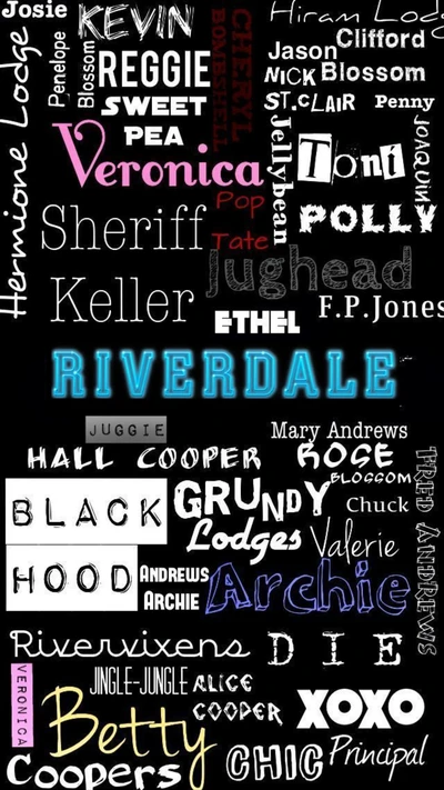 Charakter-Highlights von Riverdale: Eine Collage von Namen und Themen