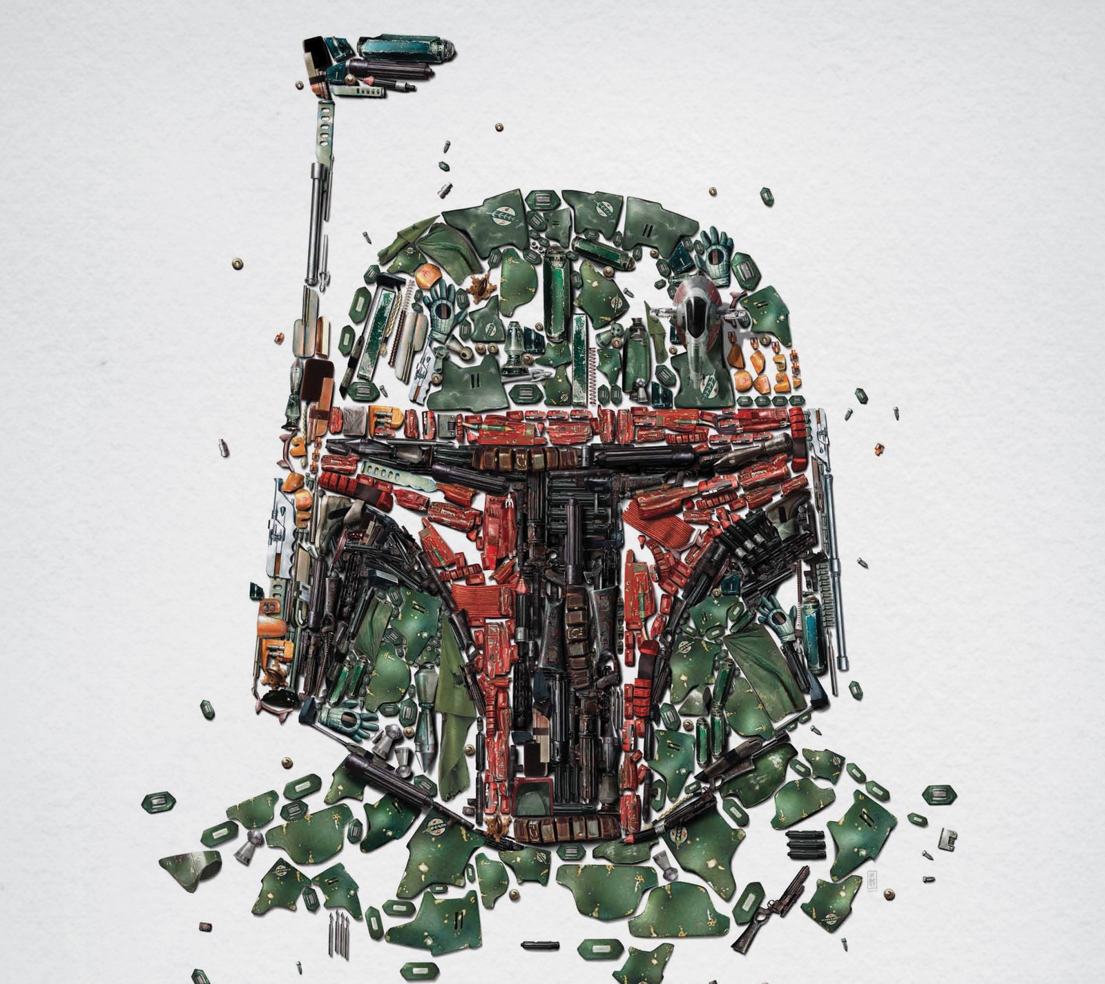 A close up of a star wars poster with a helmet on it (bobba fett, star wars, starwars)