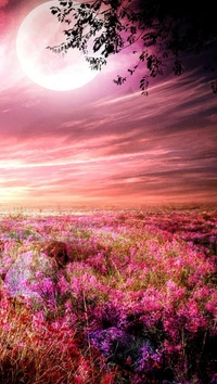 abstract, color, landscape, meadow, moon