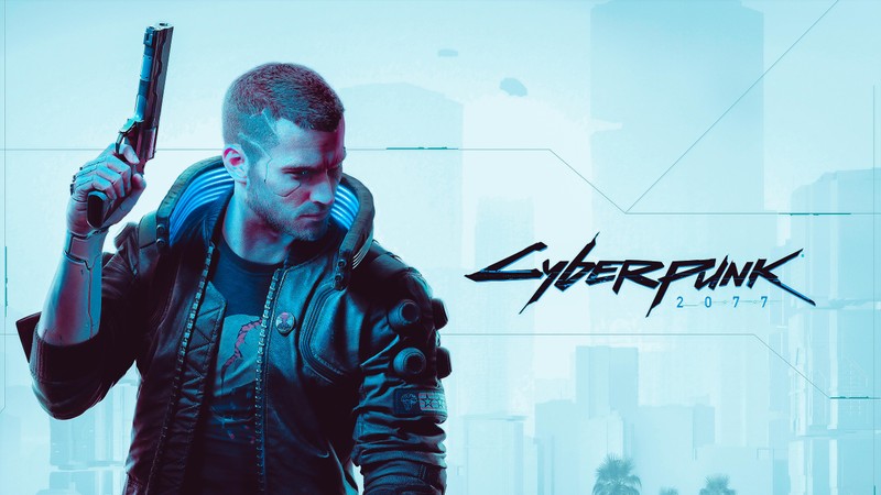 Мужчина с оружием на фоне города (cyberpunk 2077, xbox series x, персонаж v, xbox one, playstation 4)