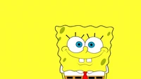 Minimalistisches SpongeBob Schwammkopf-Smiley-Gesicht auf gelbem Hintergrund