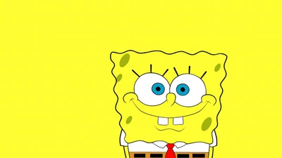 Cara sonriente minimalista de Bob Esponja en fondo amarillo