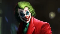 Vibrant portrayal of the Joker with an unsettling smile and iconic red suit.