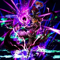 Goku Black en pose de bataille dynamique avec des effets d'énergie vifs