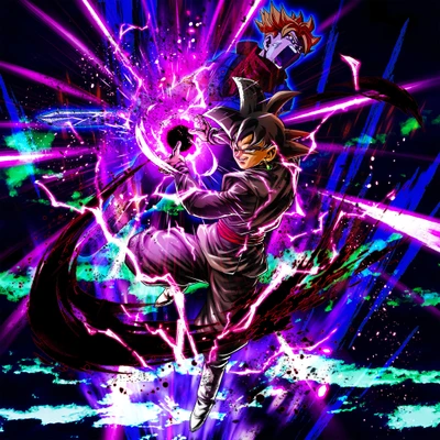 Goku Black in Dynamic Battle Pose with Vivid Energy Effects