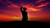 alone, sunset, silhouette, mood, physique wallpaper