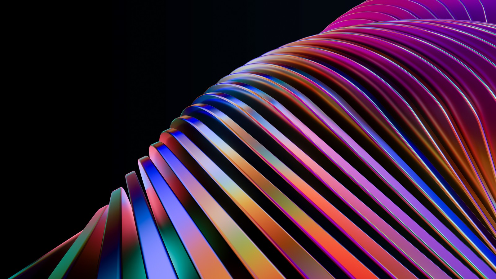 A close up of a colorful striped object on a black background (vibrant, rainbow swirl, 3d art, black background, 5k)