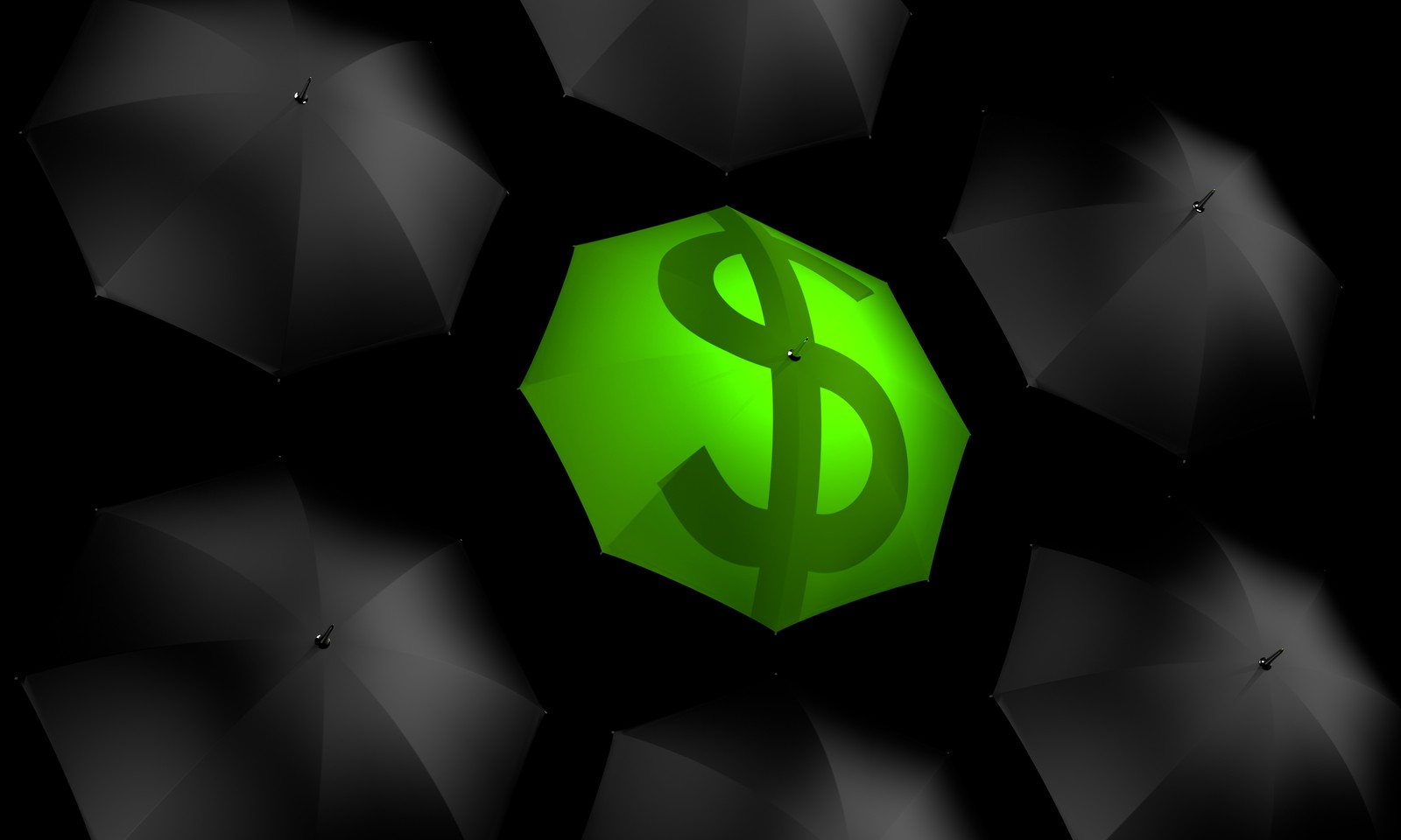 A close up of a green umbrella with a dollar sign on it (pattern, loan, green lantern, symmetry, credit)