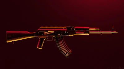 AK-47 stylisé dans une lumière rouge et ambre