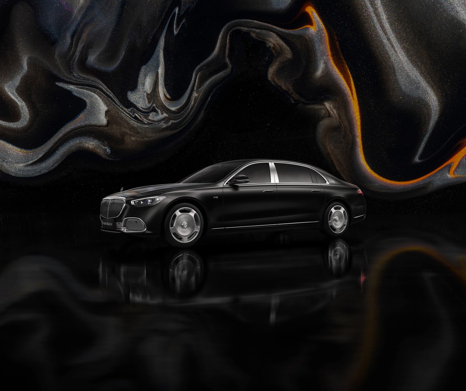 Imagen borrosa de un automóvil con fondo negro (mercedes maybach s 680 4matic, coches negros, 2024, estética oscura, coches)