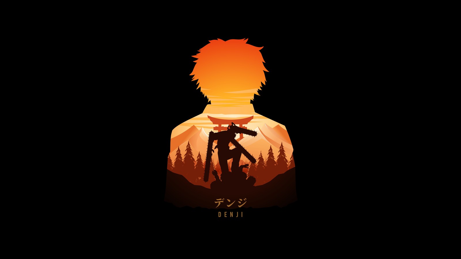 Скачать обои denji, иллюстрация, amoled, человек бензопила, chainsaw man