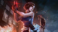 Jill Valentine se enfrenta a un perro zombie en una escena de acción de Resident Evil 3 Remake