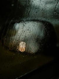 Gotas de lluvia en vidrio: Una vista cercana de la reflexión y la luz