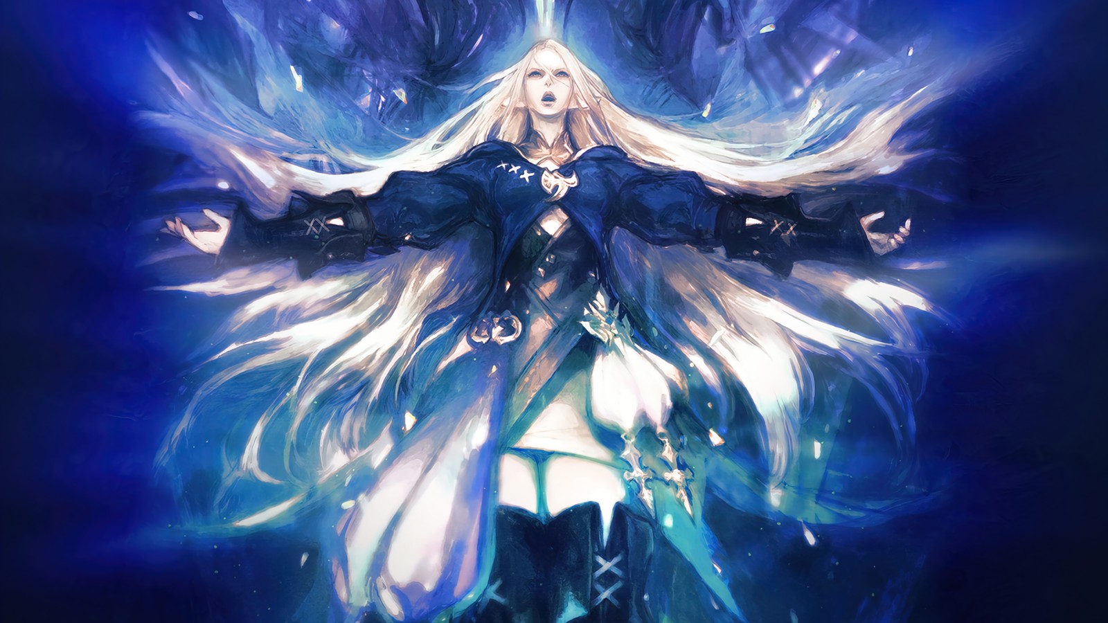 A painting of a woman with long hair and a sword (final fantasy 14, video game, final fantasy xiv online, ffxiv, ff14)