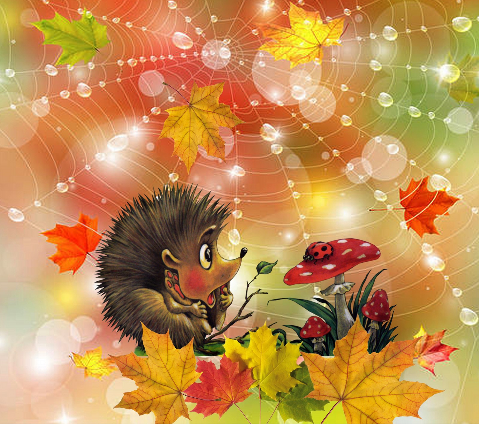 autumn, cartoons, hedgehog Download Wallpaper