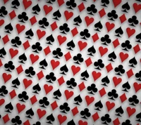 A vibrant pattern of playing cards featuring hearts, diamonds, clubs, and spades in red and black.