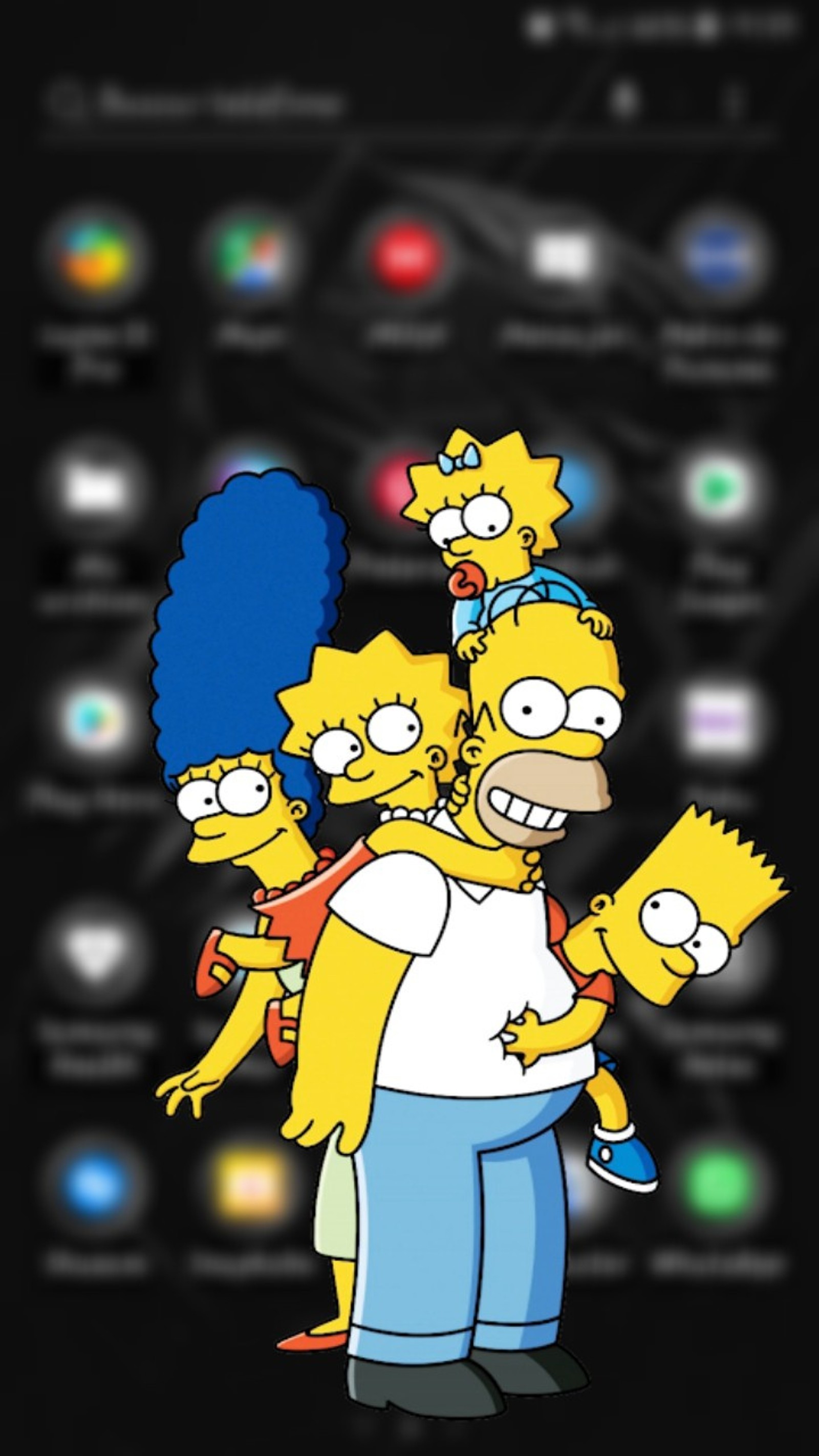 Un grupo de personajes de los simpson de pie uno al lado del otro (fondo tema, buen)