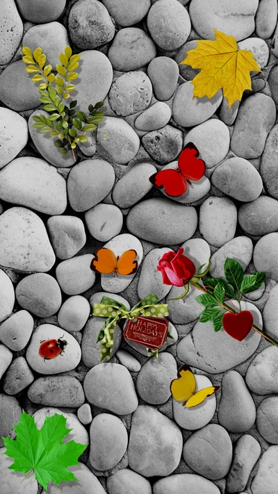 love, roses, heart, stones, pebble