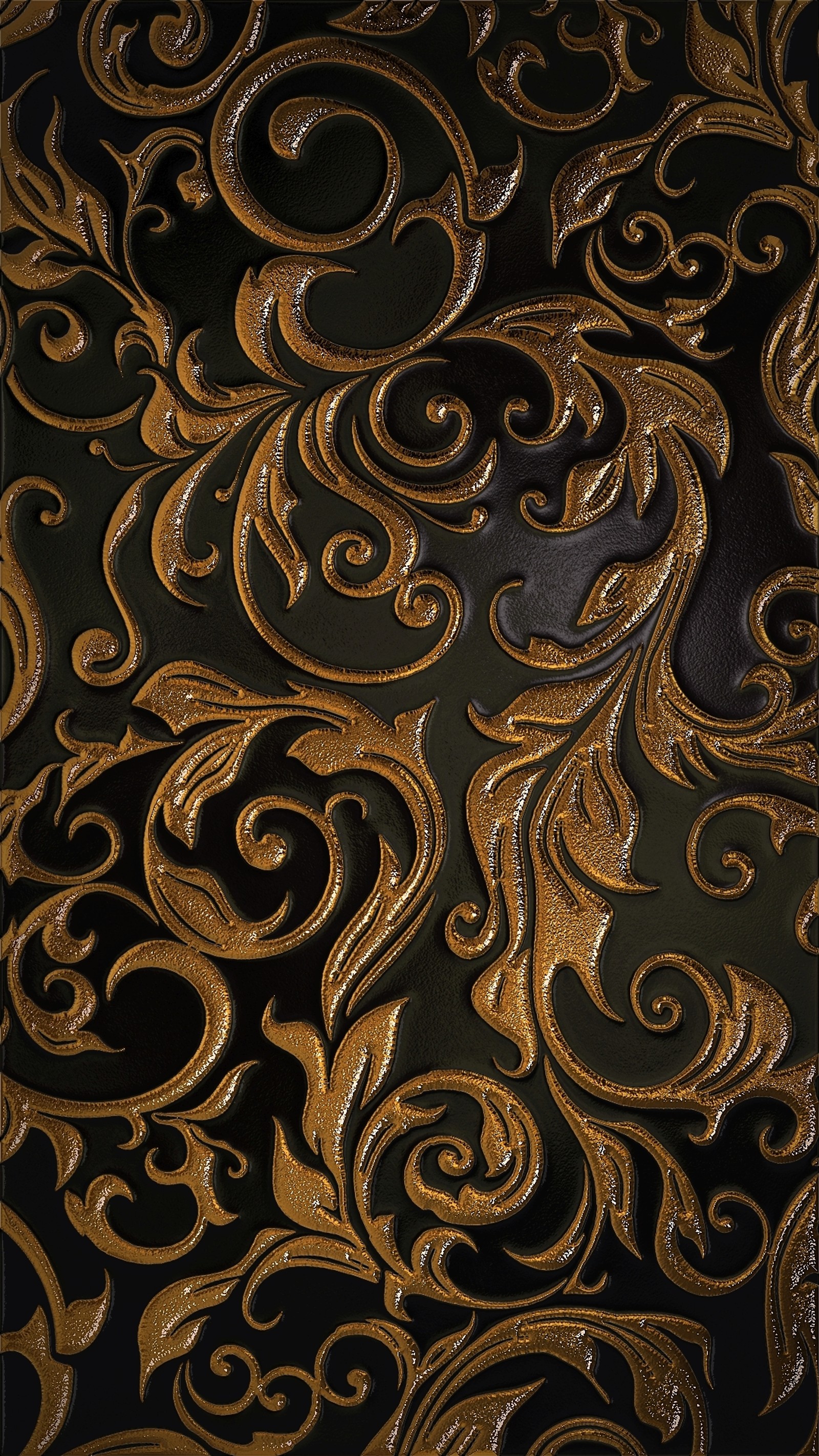 A close up of a gold and black wallpaper with a pattern (abstract, other)