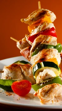 Grilled Pork Skewers with Colorful Vegetables