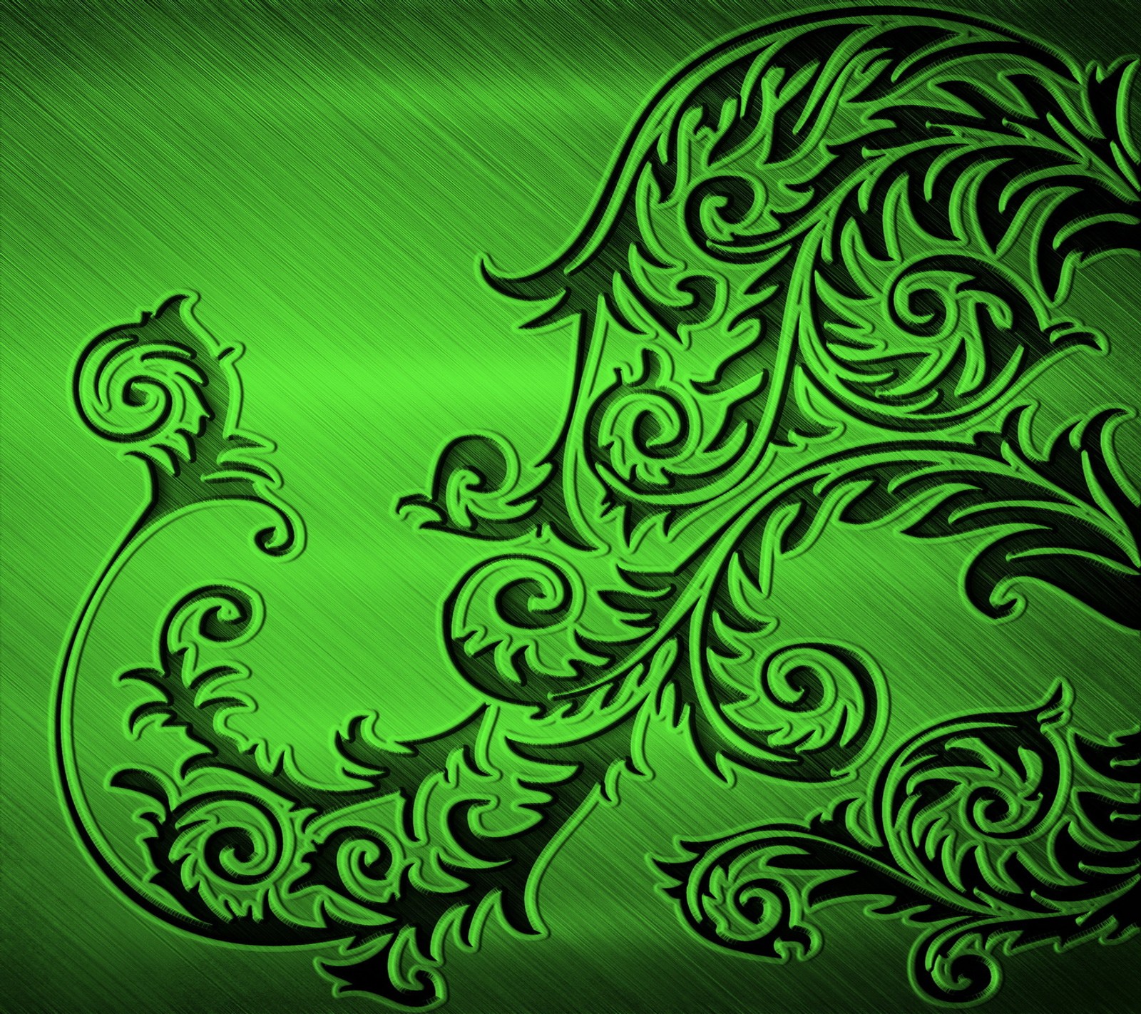 A green and black background with a stylized design of a peacock (green abstract, pattern)