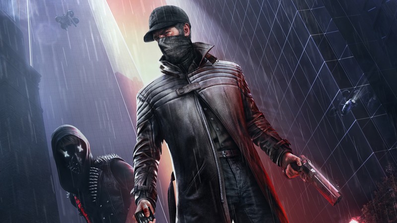 Крупный план человека в черном наряде, держащего пистолет (watch dogs легион, watch dogs legion, кровная линия, видеоигра, айден пирс)