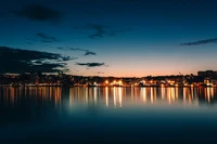 horizon, city, reflection, water, cityscape wallpaper