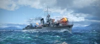 Dynamic Naval Combat: WWII Destroyer Engaging in Battle