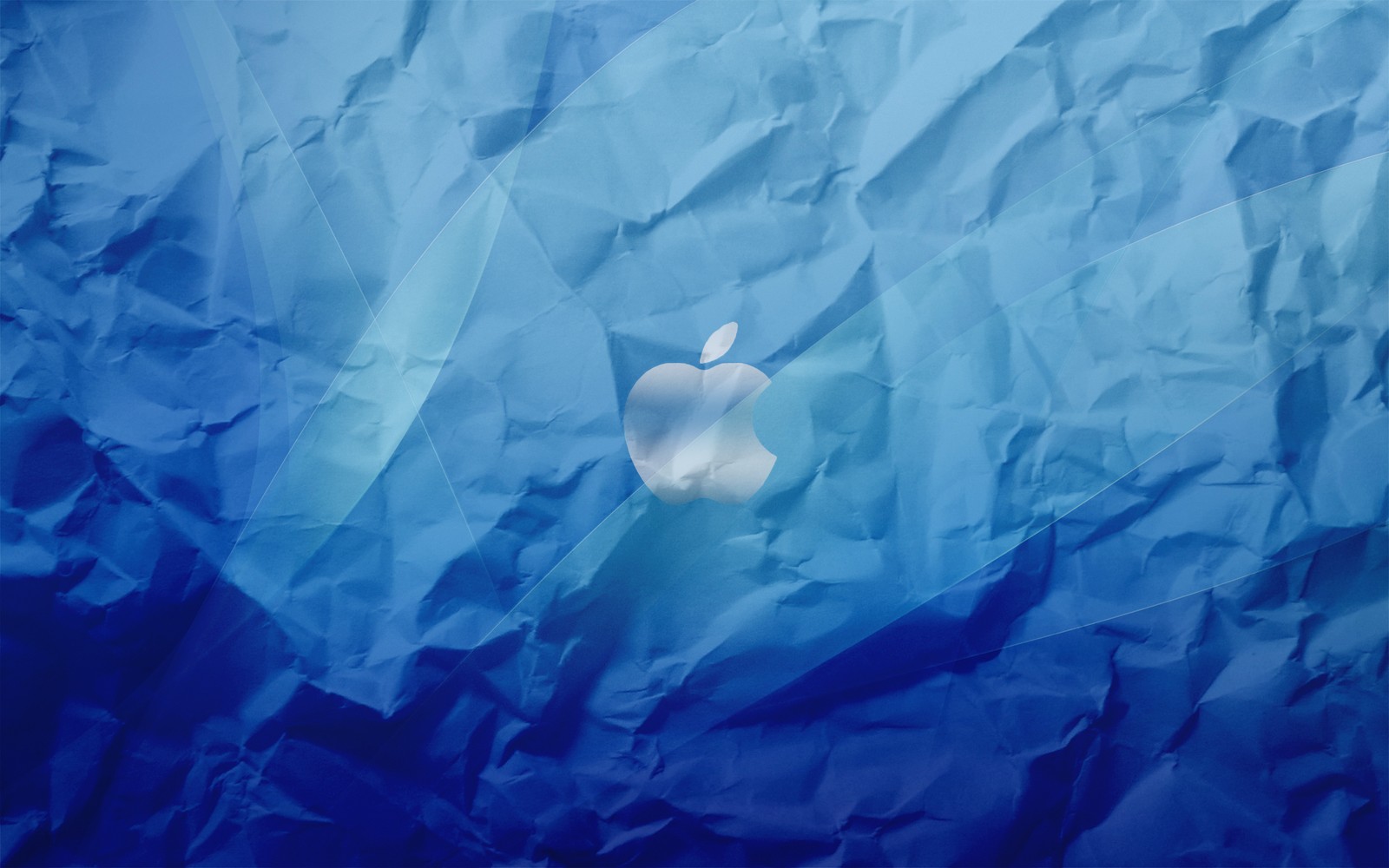 Logo da apple em um fundo de papel amassado (papel, textura, azul, azul celeste, água)