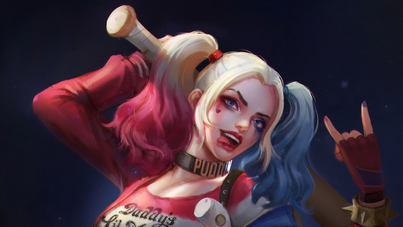 Харли - это женский персонаж с розовыми волосами и голубыми глазами (harley quinn, комиксы, dc comics)