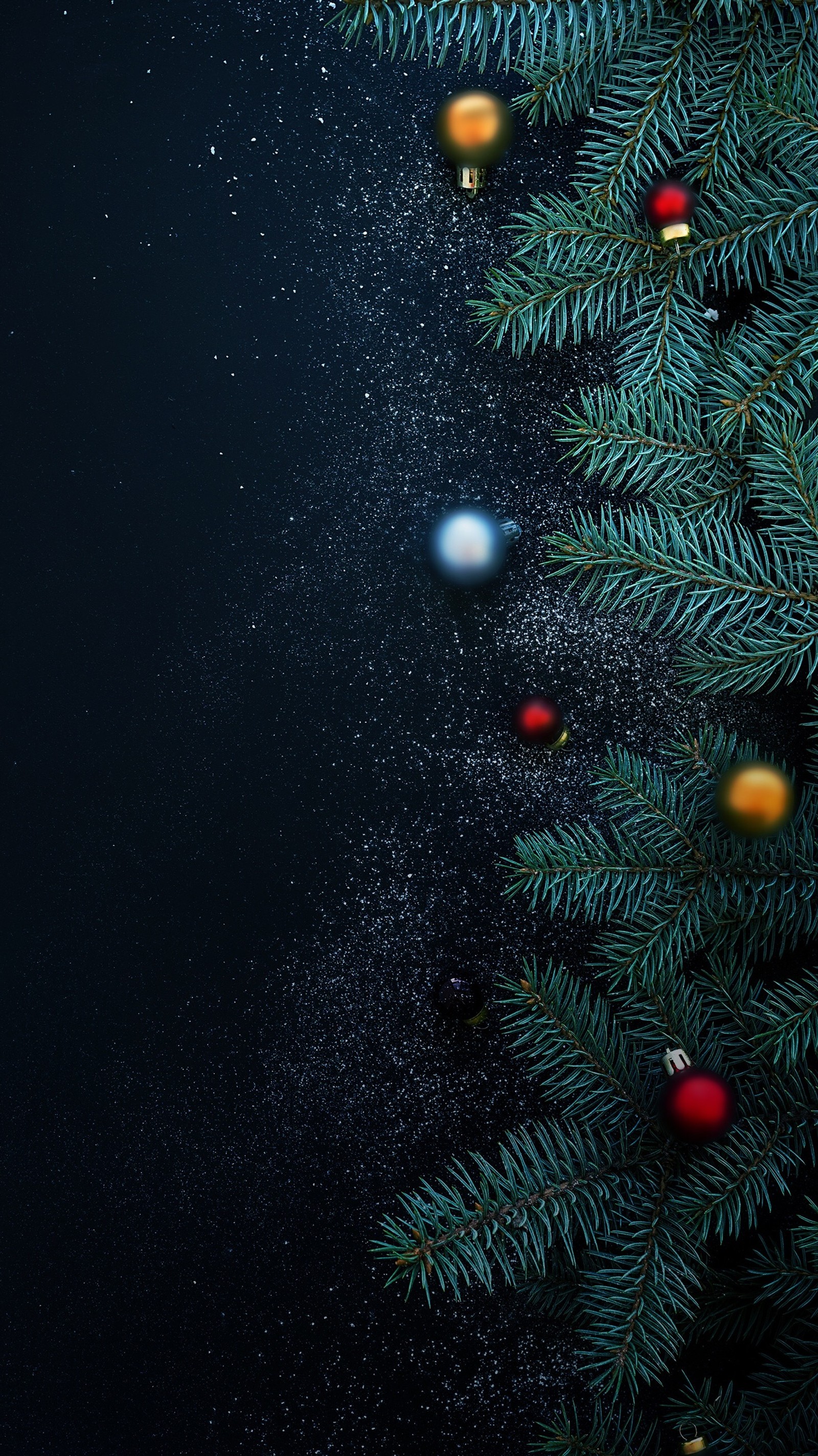 Christmas tree with balls and snow on a black background (christmas, tree)